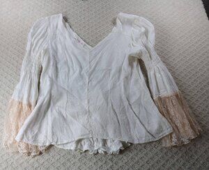 Marrika Nakk Vintage Boho Fairy Romantic Jacquard Bell Sleeve Lace Blouse Size L